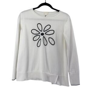 Lisa Todd Love White 100% Cotton Sweater Daisy Design Size Medium